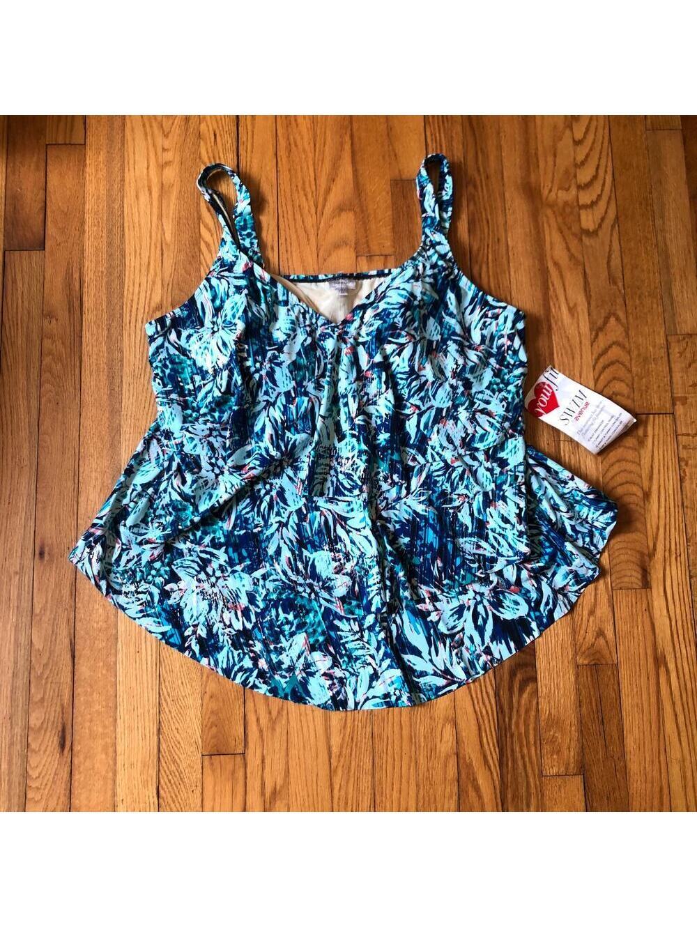 Avenue NWT Women's Blue Multi Swimsuit Tankini Top Size  28